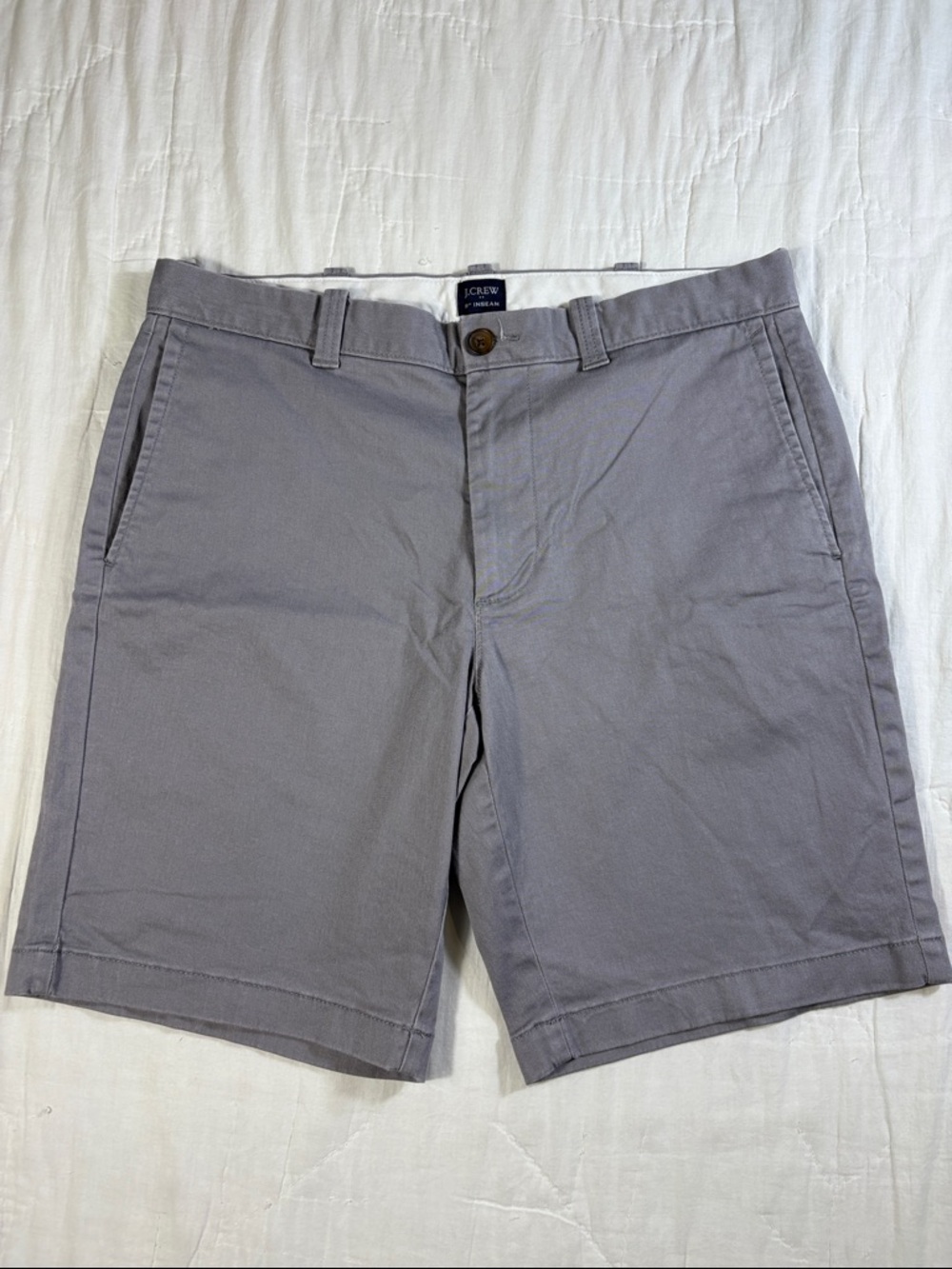 J.Crew Men's Grey 9"‎ Inseam Flat Front Chino Shorts - Flex Stretch Cotton - 32